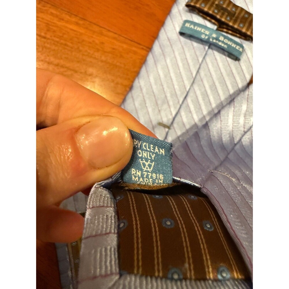 Haines & Bonner of London Silk Tie Bright Blue Slant Stripe w/ Red | 57"L 3.25"W - Picture 5 of 7